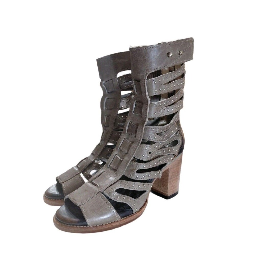 Freebird By Steven Gladiator Bootie Size 7 Lotus Taupe Leather Block Sandal - Picture 12 of 12